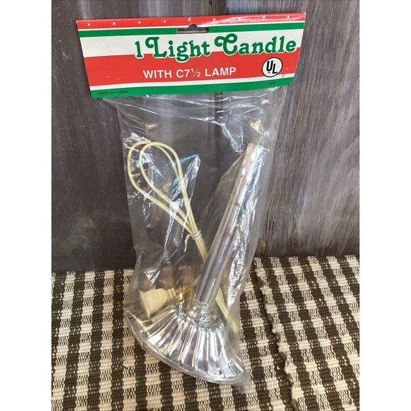 Vintage Single Light Candolier Candelabra Electric Drip Candle Silver Plastic X2 - Picture 9 of 16